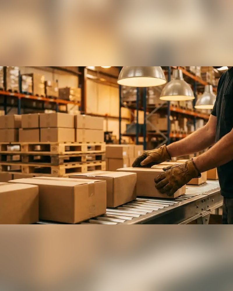 Packed cartons on a conveyor